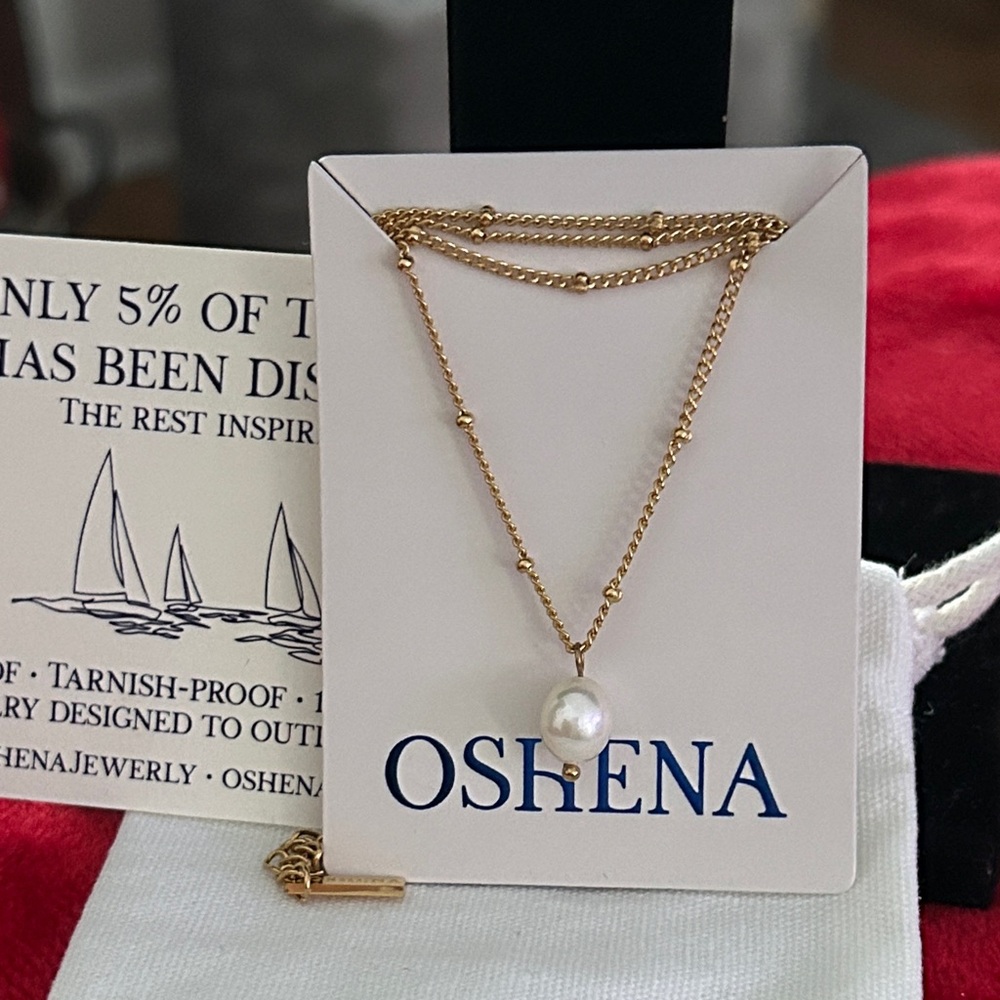 Oshena Designer Beachwear Gold‎ genuine Pearl Necklace Pendant